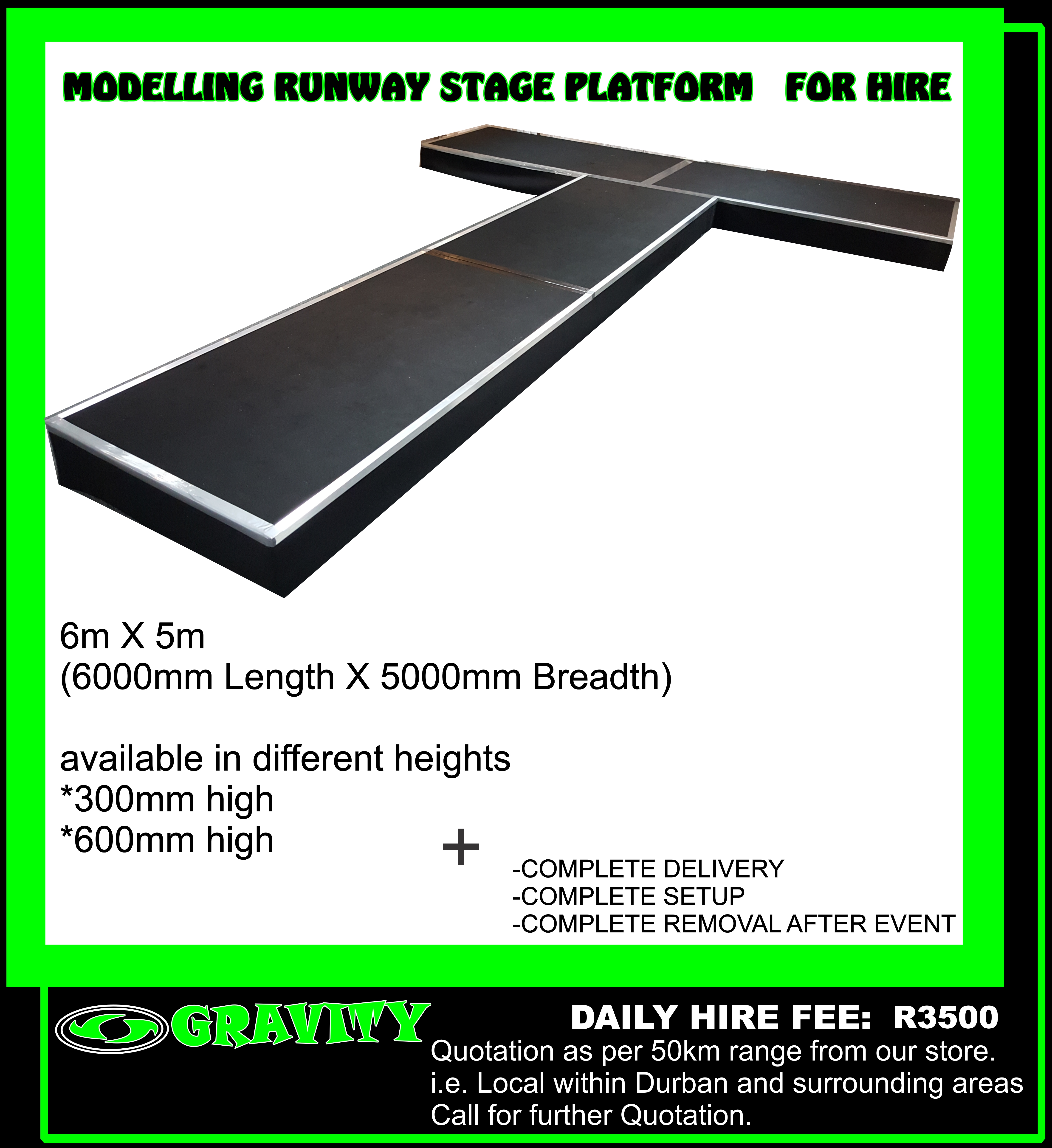 RUNWAY STAGE IDEAL FOR MODELLING OR MODELLING COMPETITION STAGE RUNWAY FOR HIRE GRAVITY SOUND AND LIGHTING WAREHOUSE 0315072736